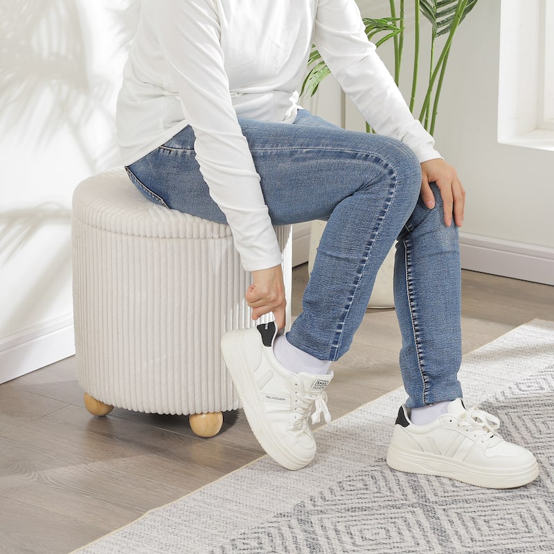 Adeco Round Velvet Storage Ottoman