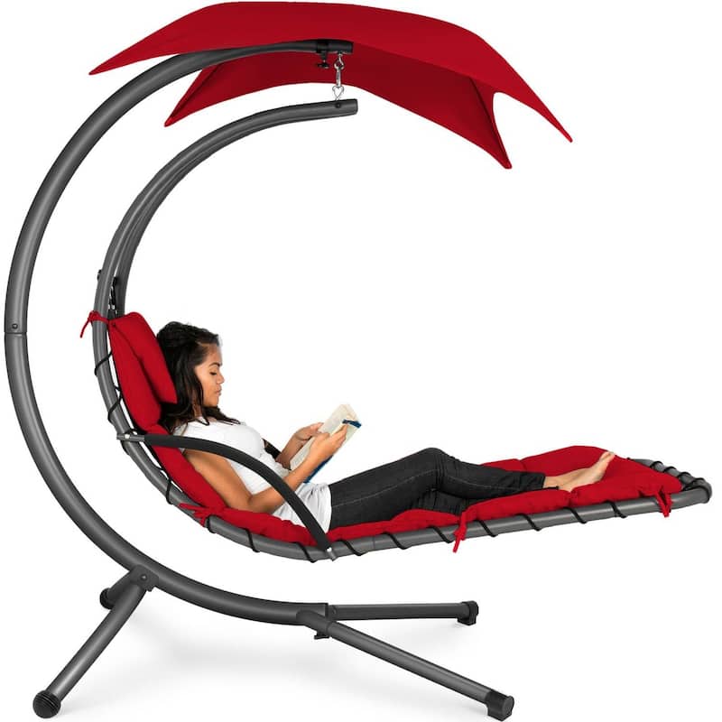 Polyester Hammock Chair Porch Swing with Canopy and Cushion - 73"(L) × 46"(W) × 78"(H)
