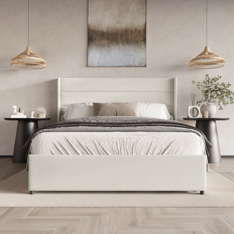 CraftPorch Modern Wingback Platform Lift Up Storage Bed