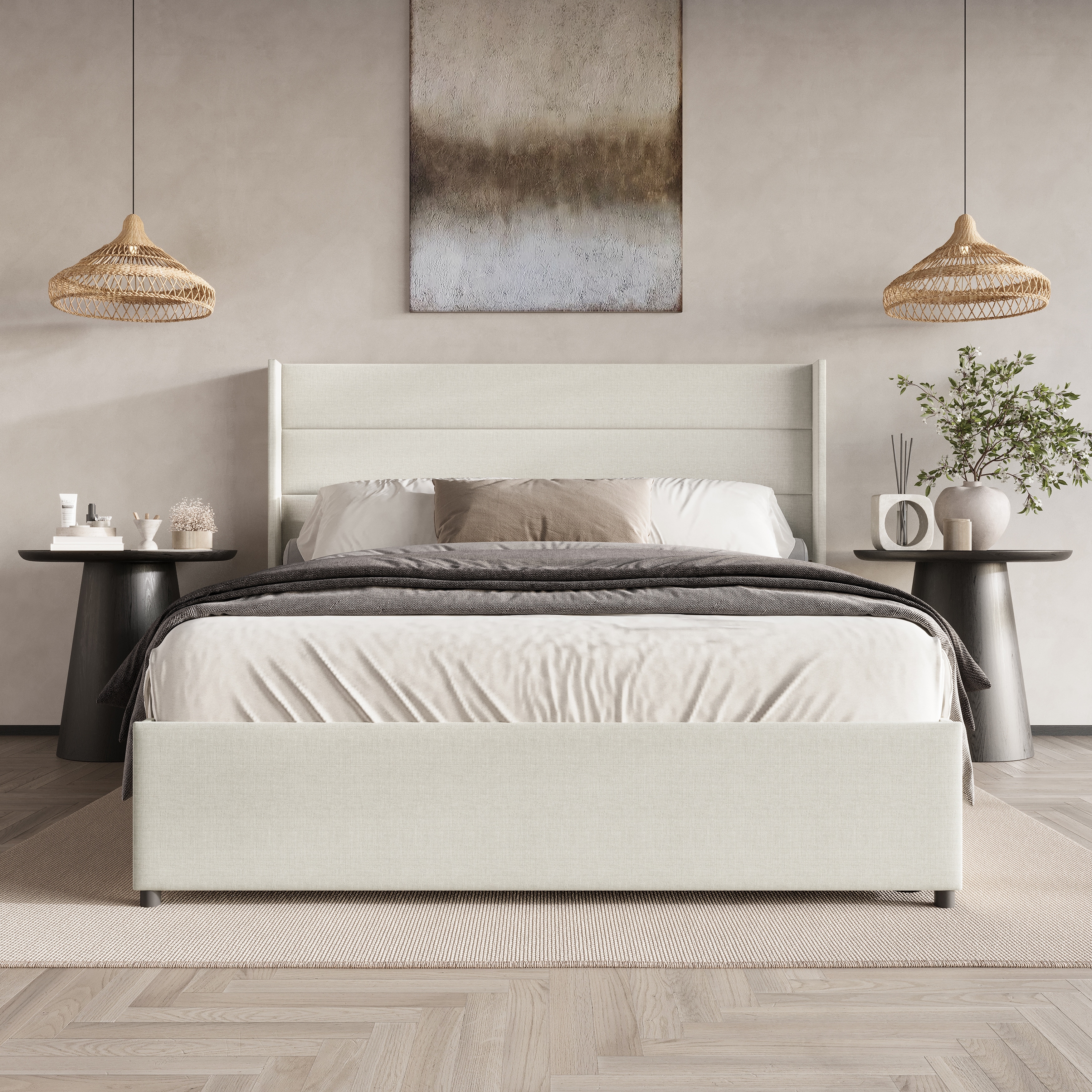 CraftPorch Modern Wingback Platform Lift Up Storage Bed