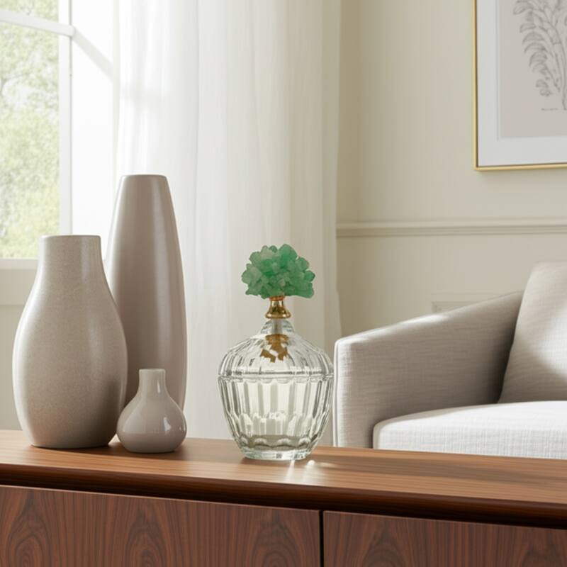 Glass Stone Jar with Fauna Lid Detailing and Textured Transparent Body - 4" x 4" x 6"