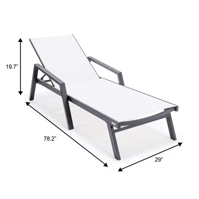 Marlin Outdoor Sun Chaise Lounge Chair with Arms - Stackable Mesh Recliner for Pool, Beach, Patio, Garden, Deck or Backyard