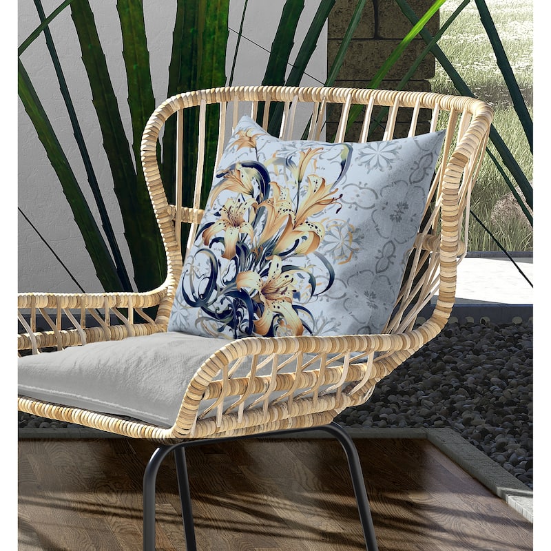 Lily Legends Indoor/Outdoor Reversible Throw Pillow Blue and Chestnut