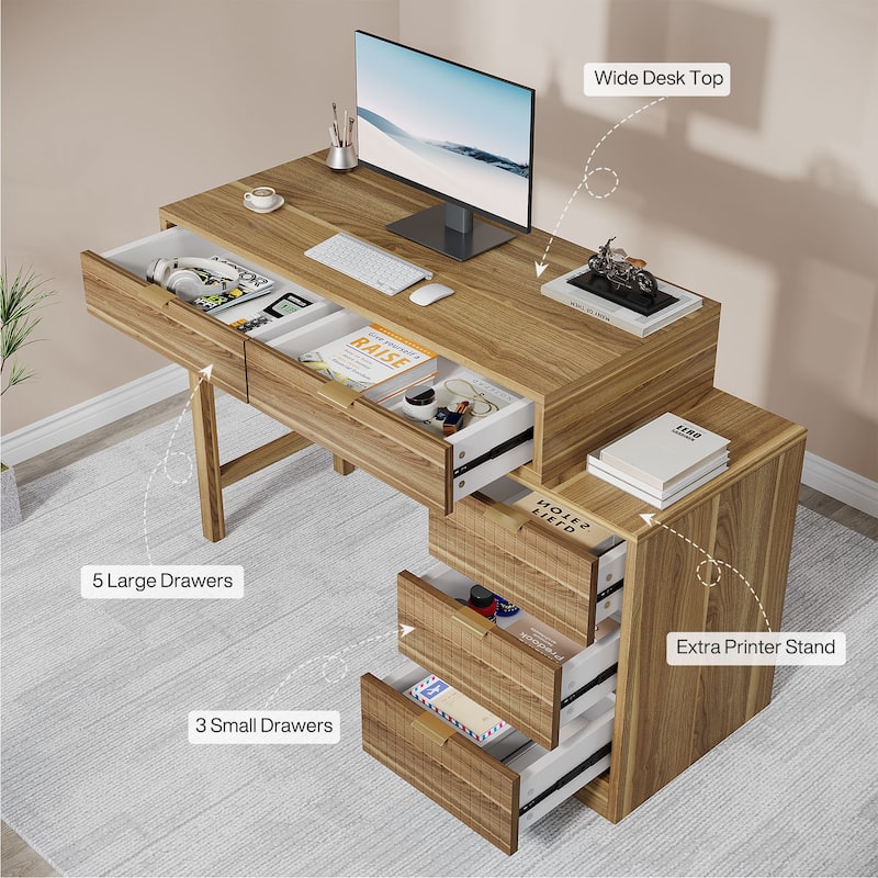 Reversible Computer Desk with 5 Drawers for Home Office
