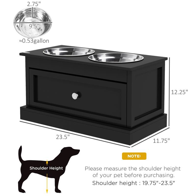 PawHut Large Elevated Dog Bowls with Storage Drawer Containing 11L Capacity, Raised Dog Bowl Stand