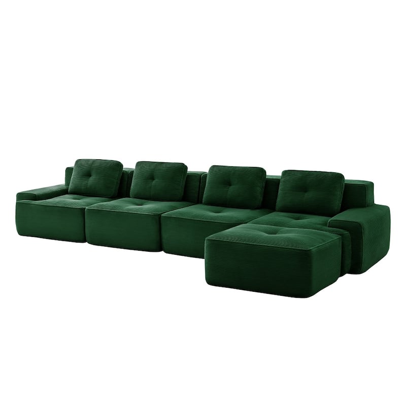 L-Shaped Premium Modular Corduroy Sectional Sofa with Movable Ottoman