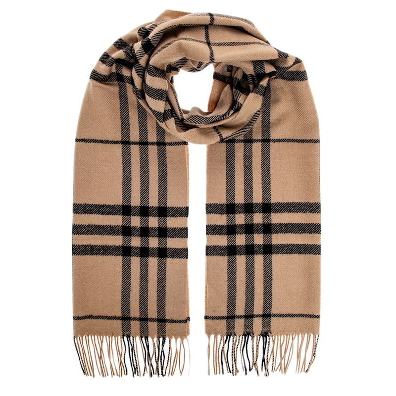 Burberry Giant Check Wool Scarf - Camel