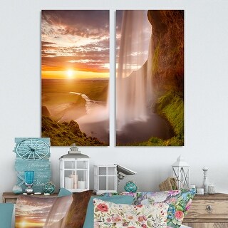 Designart "Seljalandsfoss Waterfall at Sunset" Landscape Canvas Wall ...
