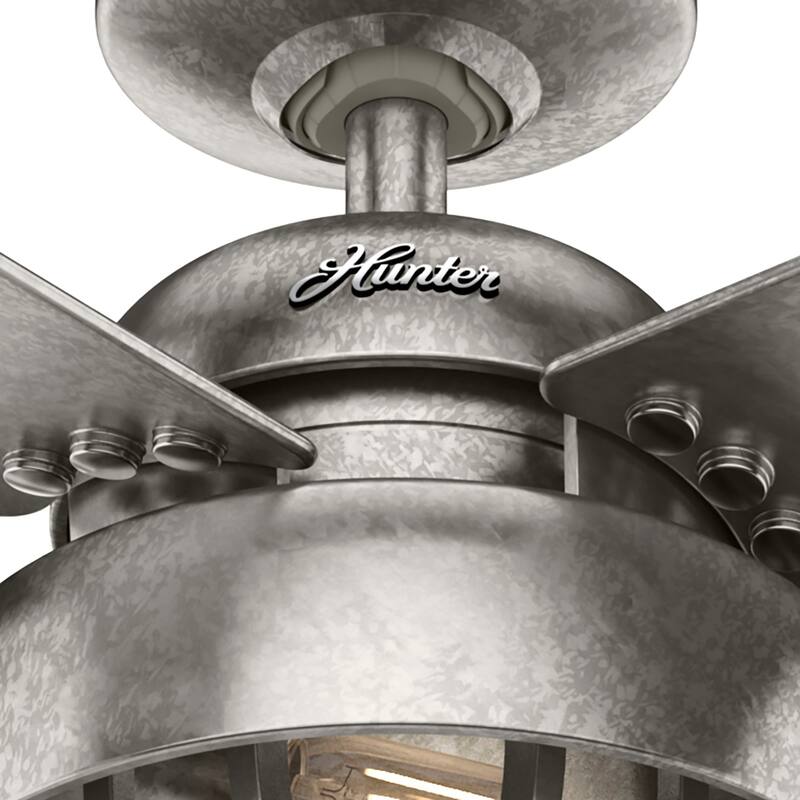 Hunter 52" Spring Mill Outdoor Ceiling Fan w/ LED Light and Pull Chain, Damp-Rated - Industrial, Transitional, Caged