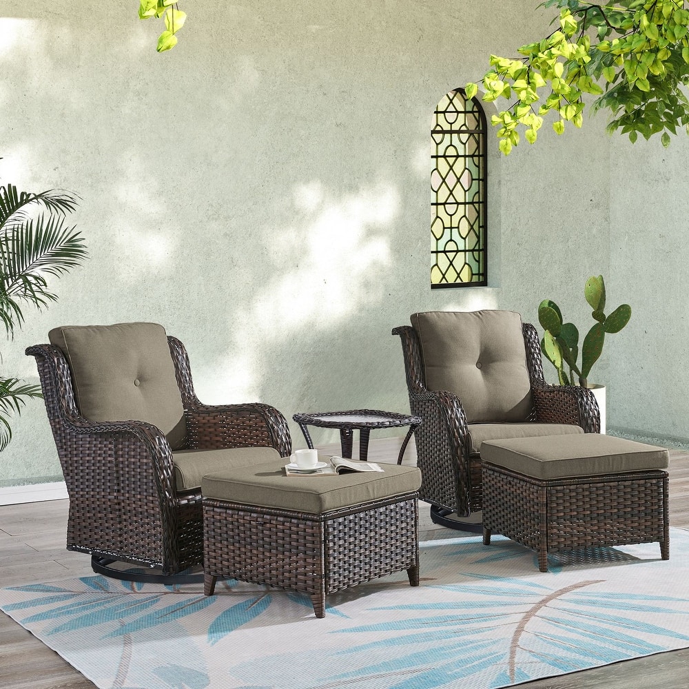 Gymojoy 5-Piece Outdoor Wicker Patio Furniture Chair Set, Rattan Coversation Set with Water Resistant Thick Cushions