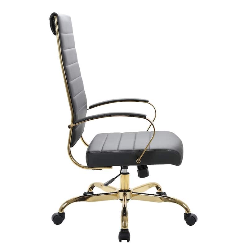 LeisureMod Benmar High-Back Leather Office Chair With Gold Frame - Red - 24.5"Dx22.5"Wx46"H
