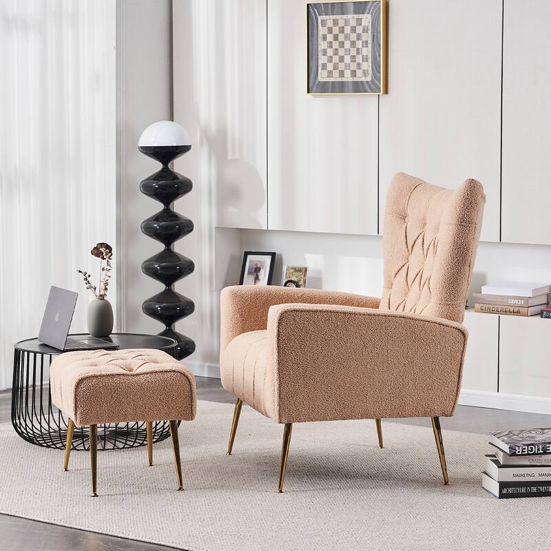 Upholstered Wingback Chair with Ottoman