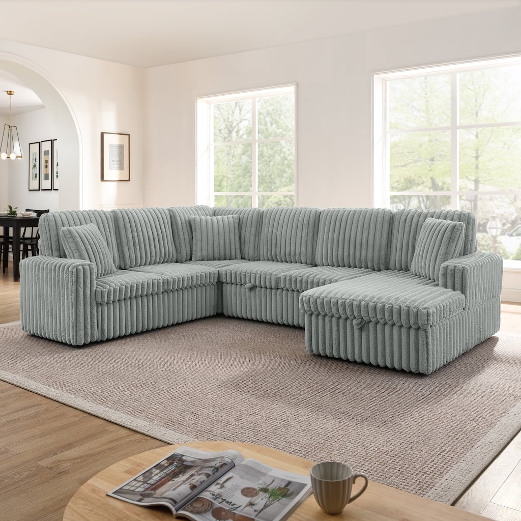 Roomfitters Modern U-Shaped Modular Sectional Sofa with Ribbed Corduroy Texture Large Upholstered Living Room Couch