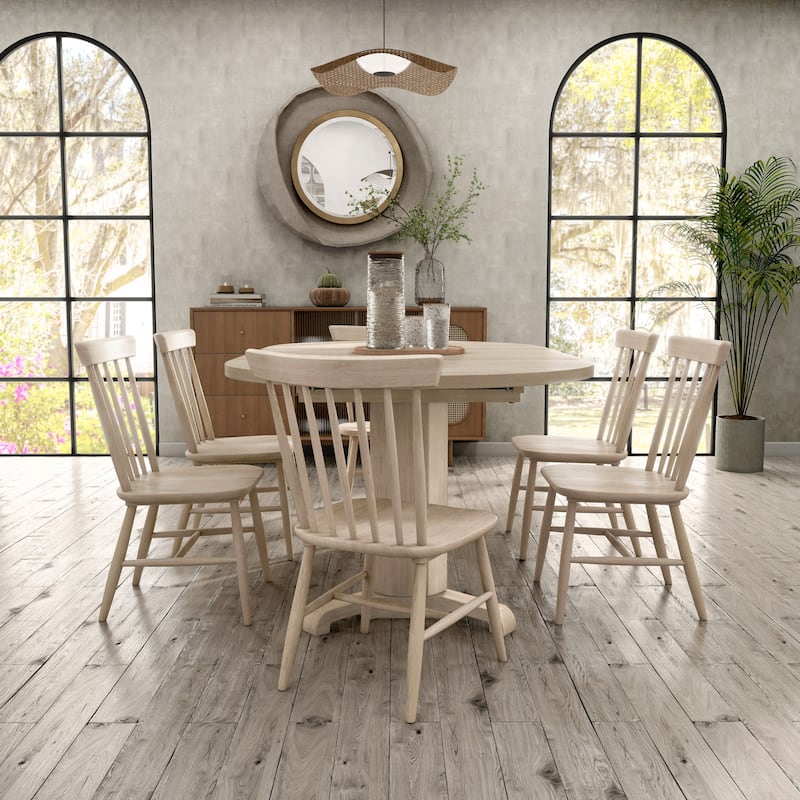 Furniture of America Zailen Mid-Century Modern 7-Piece White Oak Solid Wood Oval Dining Set