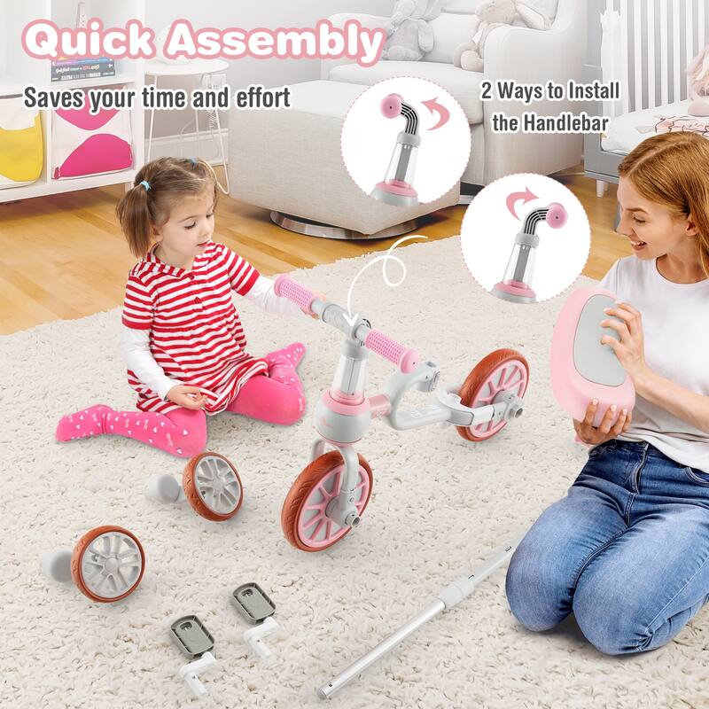 4-in-1 Adjustable Kids Tricycle with Parental Handle and EVA Wheels Safe Riding for Toddlers - 14.5" x 28.5" x 39.5"