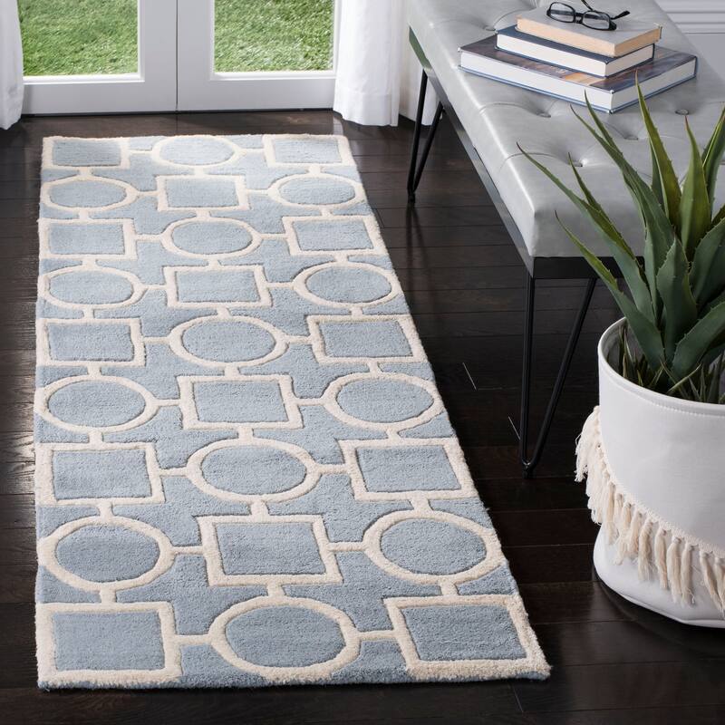 SAFAVIEH Handmade Chatham Alkinoi Modern Moroccan Wool Rug - 2'3" x 7' Runner - Blue/Ivory