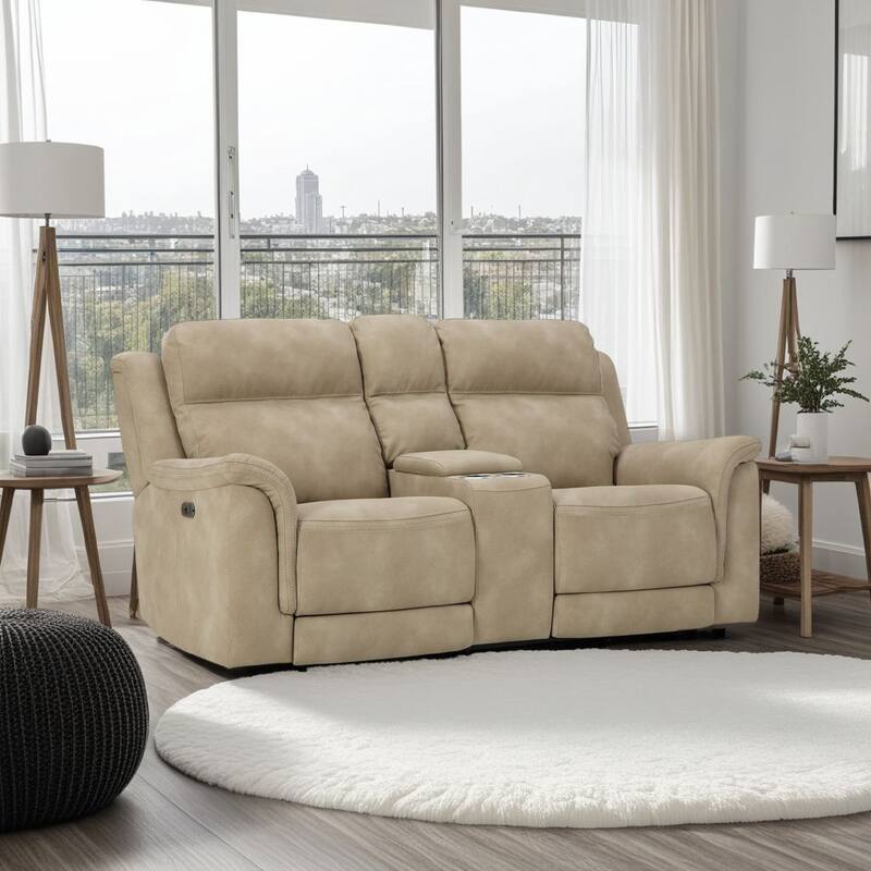 Corbin Power Recliner Loveseat, Sand Brown Faux Leather, Cupholders