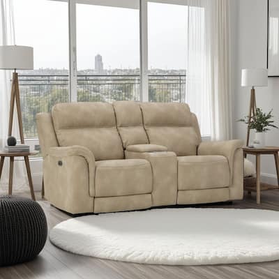 Corbin Power Recliner Loveseat, Sand Brown Faux Leather, Cupholders