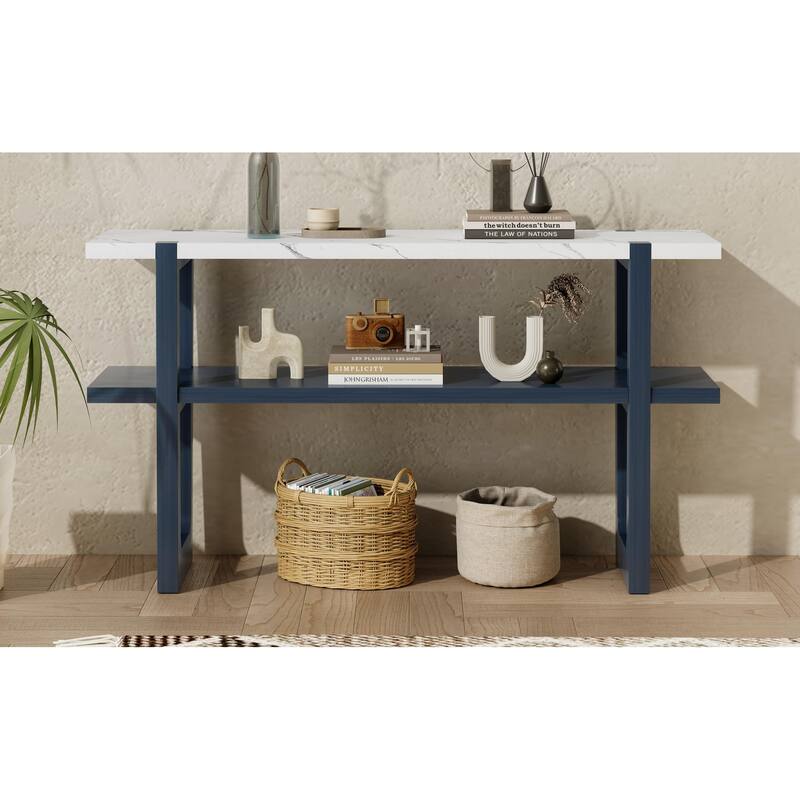 Retro Entryway Table with Open Shelf