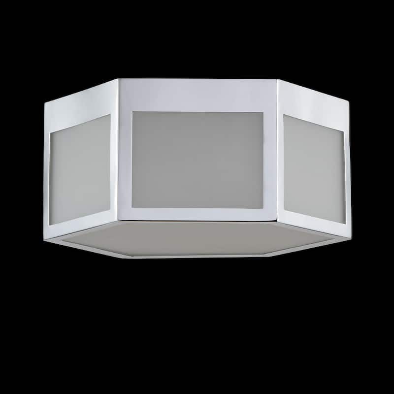 Cadence Hexagon Metal/Frosted Glass LED Flush Mount, Chrome by JONATHAN Y