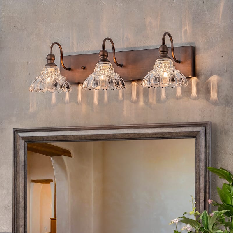 3/4-Light Vintage Bathroom Vanity Light with Clear Trumpet Glass Shades - W26.4"