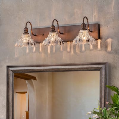 3/4-Light Vintage Bathroom Vanity Light with Clear Trumpet Glass Shades