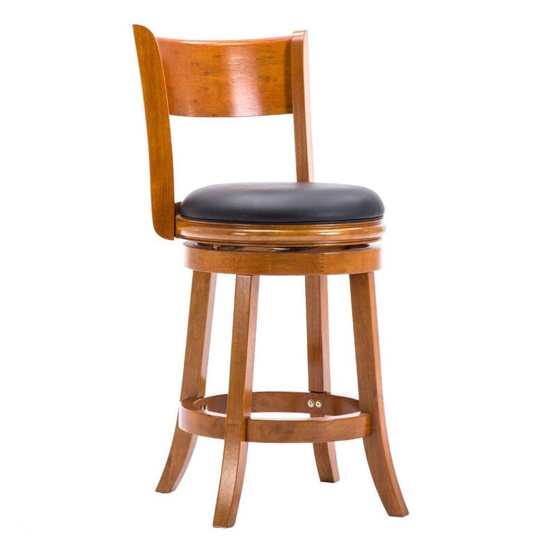 24 inch Swivel Counter Stool, Solid Wood - Brown and Black - 19.5 L x 18 W x 37.5 H