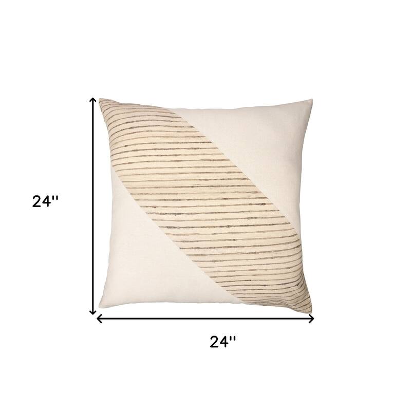 HomeRoots 24" Beige and White Geometric Silk Throw Pillow With Embroidery