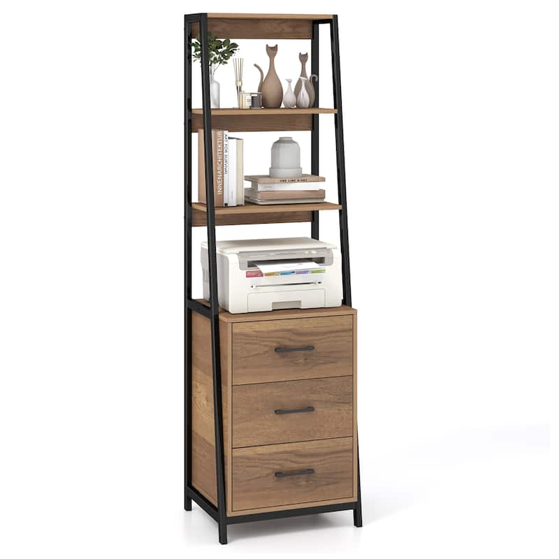 Gymax Ladder Bookshelf Tall Bookcase w/ 3 Open Shelves Printer Stand 3 - Natural