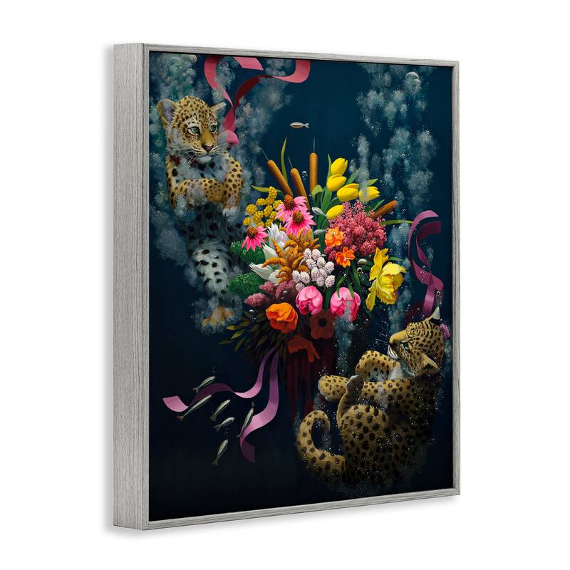 Stupell Bouquet with Leopards Underwater Framed Giclee Art Design By Heather Gauthier