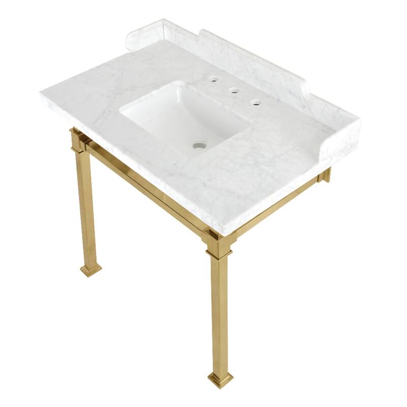 Kingston Brass LMS36MSQ Viceroy 36" Single Rectangular Basin Console - Marble White / Brushed Brass