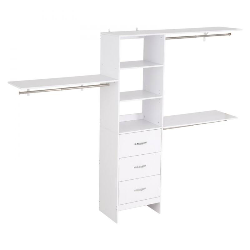 White Wooden 3 Drawers Closet Organizer with 12 Compartments Adjustable Rods for Large Storage - 95.7” x 16” x 75”