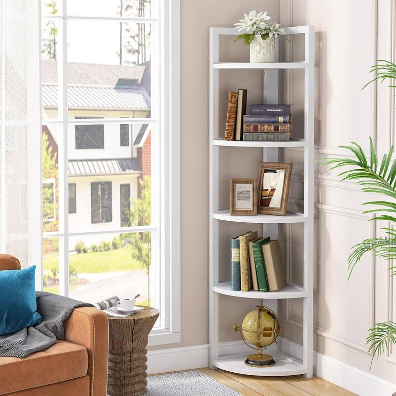 5 Tier Corner Shelves, Rustic Industrial Corner Bookshelf Bookcase