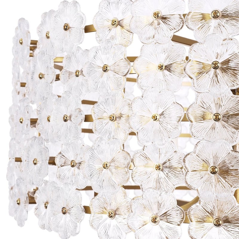 Mid-Century 8-Light Glass Blossom Round Cage Chandelier 25.6 in