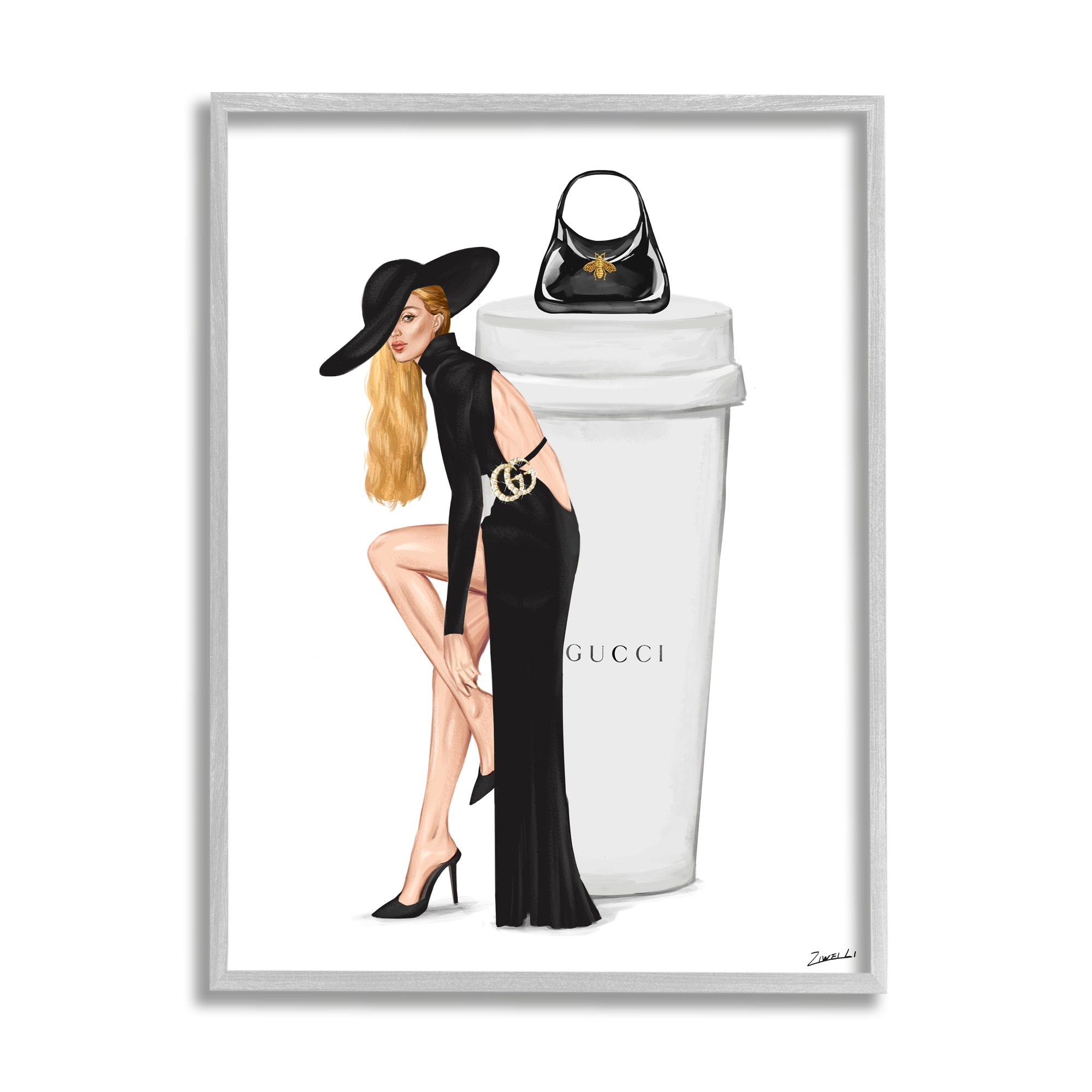 Stupell Trendy Girl & Coffee Cup Framed Giclee Art Design by Ziwei Li