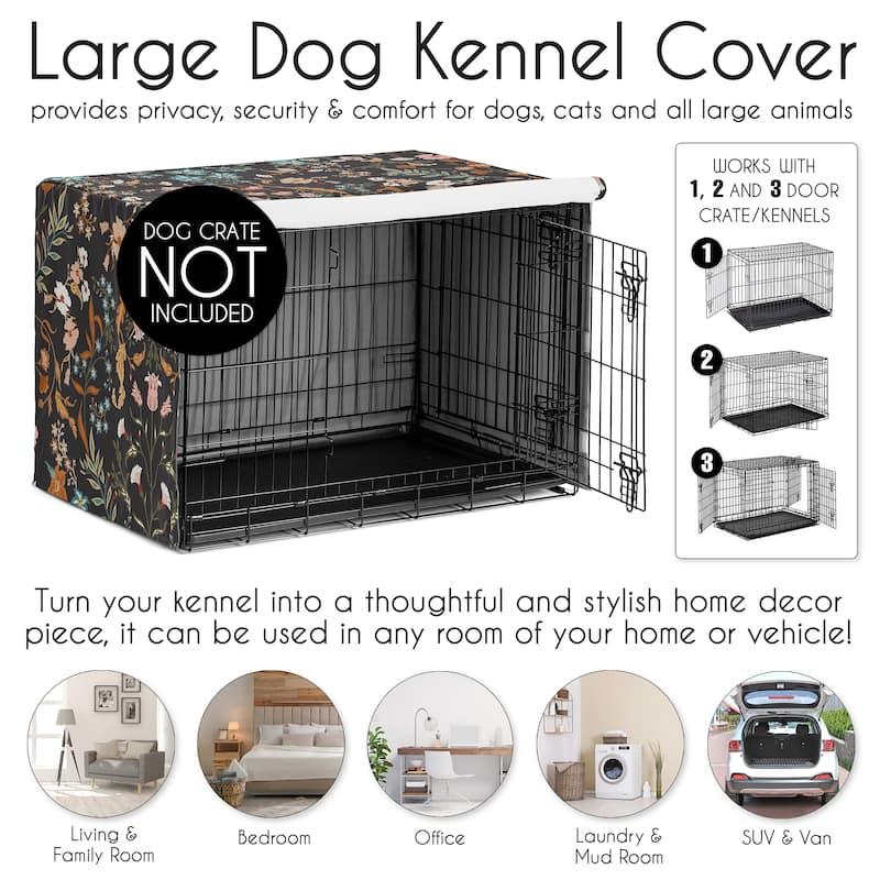 Sweet Jojo Designs Black Boho Wildflower Vintage Floral Girl Dog Crate Kennel Cover 48in. - Orange Teal Botanical Paisley Flower