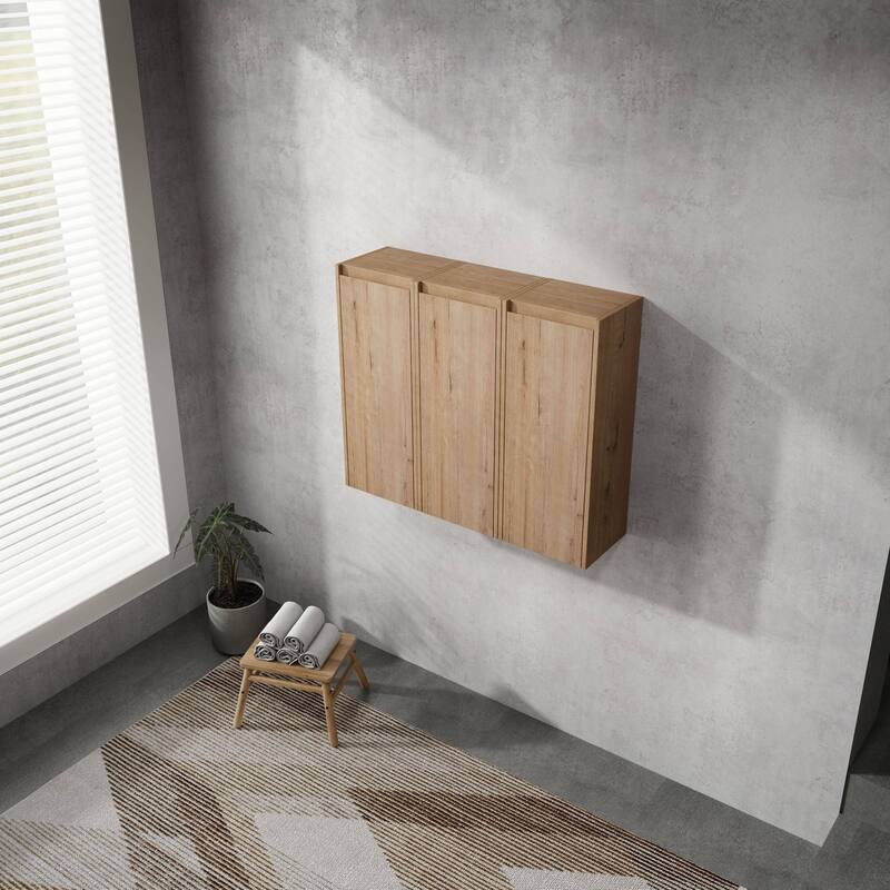 Modern Wall-Mounted Bathroom Side Cabinet with Soft-Close Doors, Floating Design, 6 Storage Compartments, 12-Inch Width