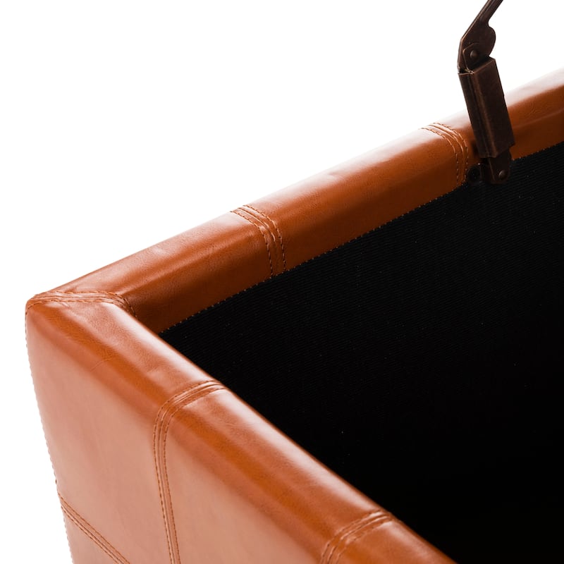 SAFAVIEH Broadway Saddle Leather Tufted Storage Ottoman