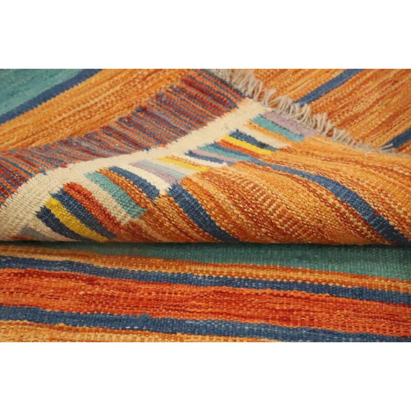 Hand Woven Oriental 100% Wool Carpet Southwestern Tribal Multi-Colored Kilim Runner Rug - 11' 2'' X 2' 9''