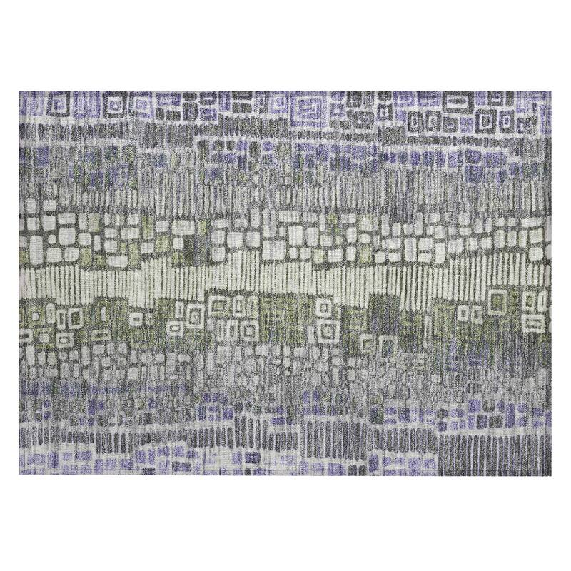 Machine Washable Indoor/ Outdoor Geo Mosaic Chantille Rug