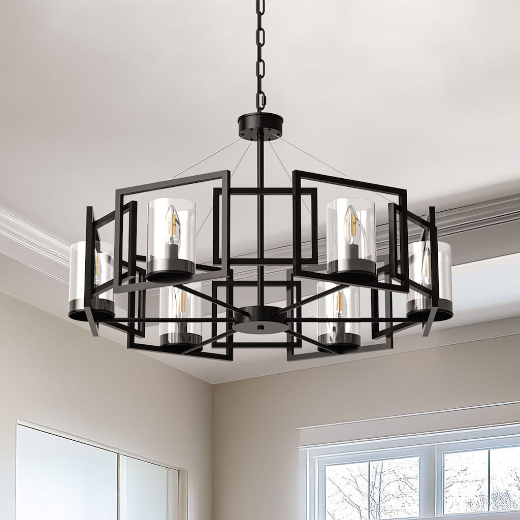 6-Light Geometric Shade Industrial Metal Chandeliers Dining Room Pendant Light - 29" Dia.