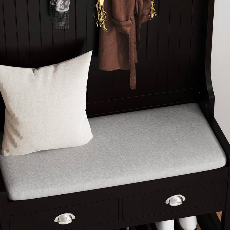 3-in-1 Hall Tree with Storage Drawers, 4 Hooks & Cushion