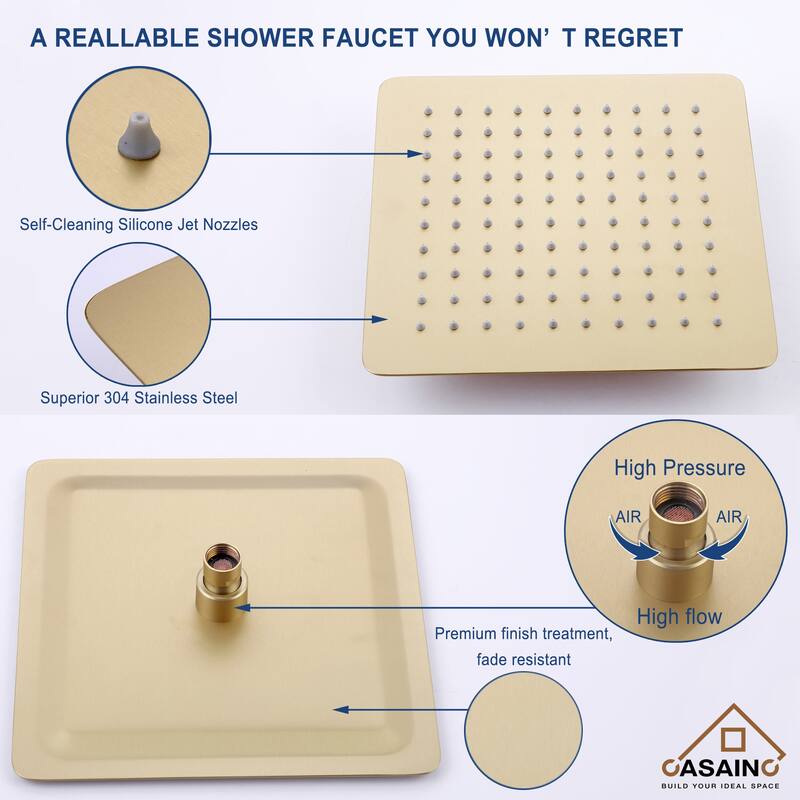 3-Spray Pattern 12 in. Ceiling Mount Shower System in Brushed Gold