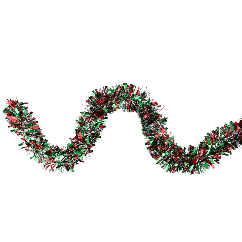 Wide Cut Tinsel Christmas Garland - 12' x 4" - Silver, Red and Green - Unlit