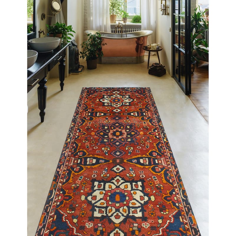 Fine Vintage Distressed Johnatha Rust/Navy Runner - 3'8" x 8'6"