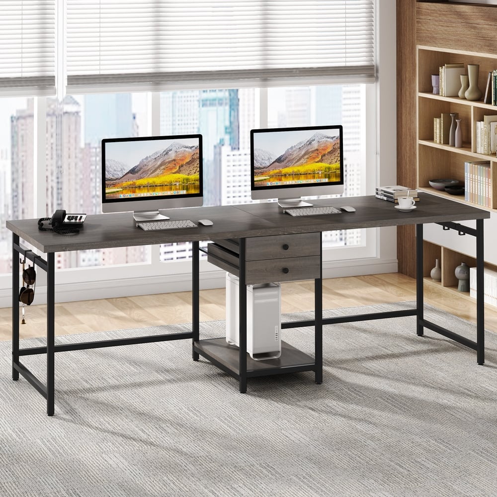 78'' Double Computer Desk with Drawers and Storage Shelves, Extra Large Long Two Person Desk Workstation for Home Office