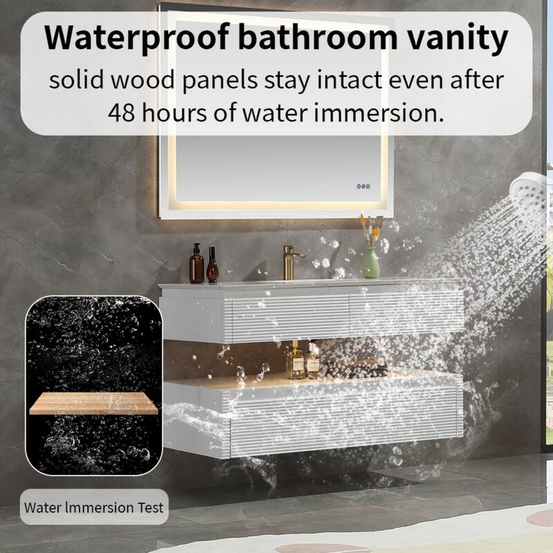 Modland 36''/48'' Floating Bathroom Vanity with ETL-Certified LED Lighting, Soft-Close Drawers & Waterproof, White