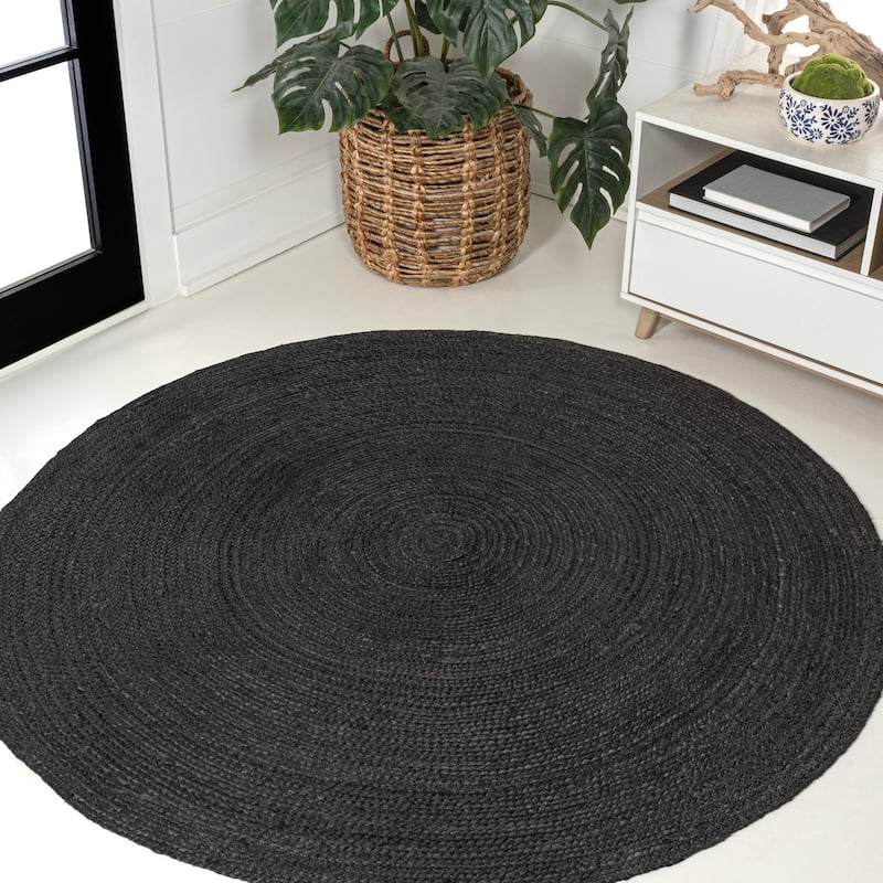 JONATHAN Y Abyss Braided Coastal Cottage Round Jute Area Rug - 6' Round - Black