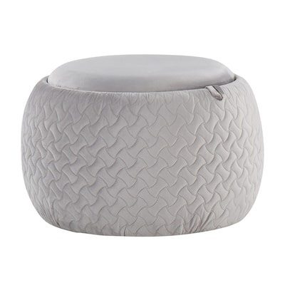 Tray Pouf Contemporary Ottoman in Wood and Silver Velvet by LumiSource