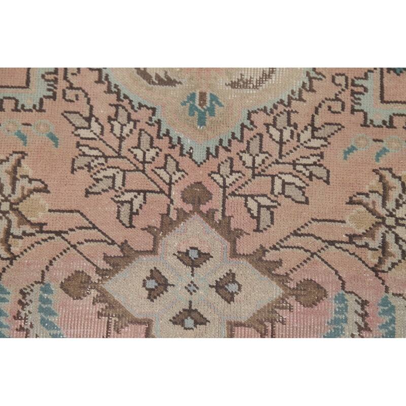 Pink Geometric Tabriz Persian Vintage Area Rug Handmade Wool Carpet - 8'8"x 11'2"